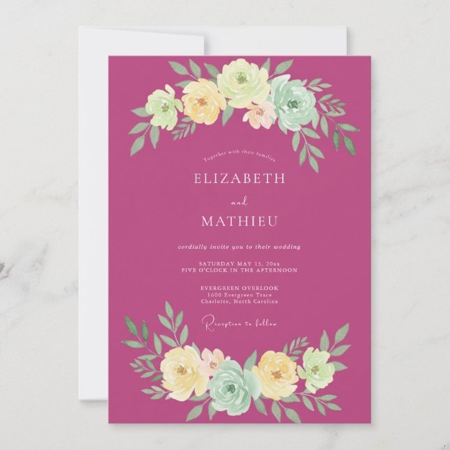 Convite Casamento Botânico de Verão com Fuchsia Gracioso (Frente)