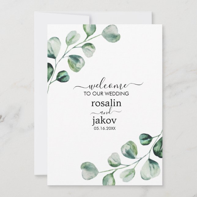 Convite Casamento Botânico de Verde Elegante (Frente)