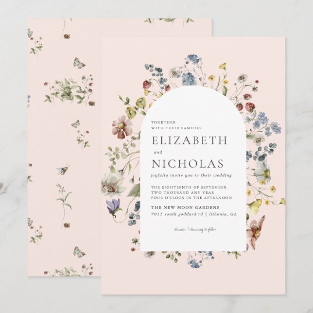 Convite Casamento Botânico de Verduras Flor Silvestre (Frente/Verso)