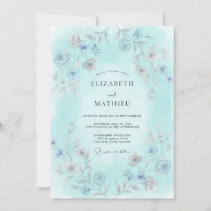 Convite Casamento Botânico Delicado Aqua