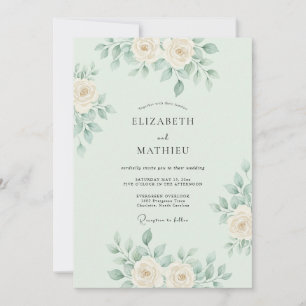 Convite Casamento Botânico Delicado Verde Menta