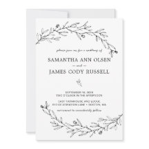 Casamento Botânico Desenhado à Mão Preto e Branco