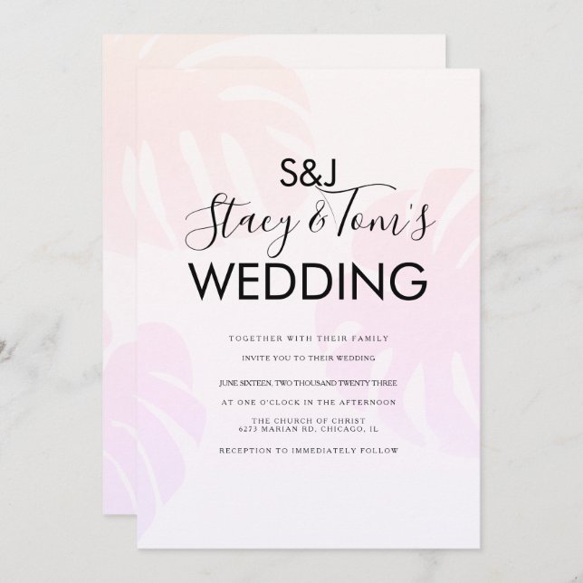 Convite Casamento Botânico Desenhado Pela Mão De Monstera  (Frente/Verso)