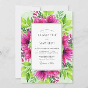 Convite Casamento Botânico Deslumbrante em Fuchsia
