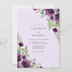 Convite Casamento Botânico Distintivo Roxo