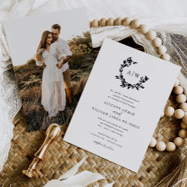 Convite Casamento Botânico do Monograma de Crest do Elegan