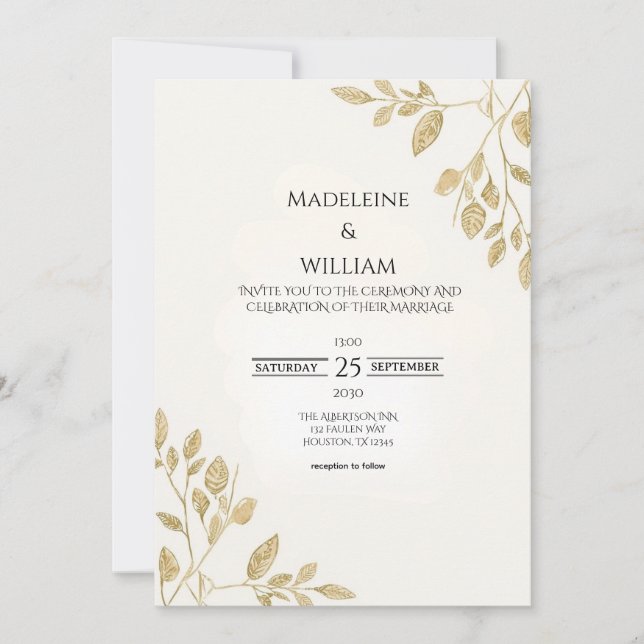 Convite Casamento Botânico Dourado minimalista de Eucalypt (Frente)