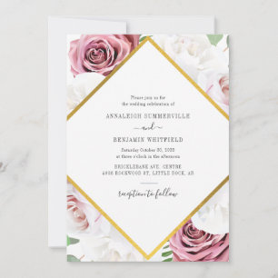 Convite Casamento Botânico Dourado Rosa Geométrico Elegant