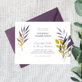 Convite Casamento Botânico Dourado Roxo