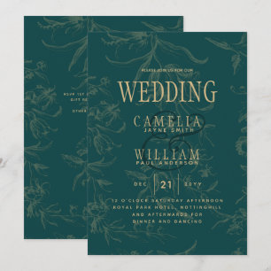 Convite Casamento Botânico Dourado Vintage de LeahG Emeral