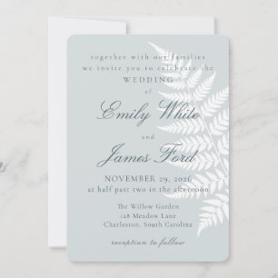 Convite Casamento Botânico Dusty Blue White Fern 5x7