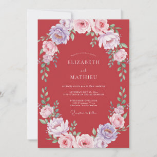 Convite Casamento Botânico Elaborado Carmesim