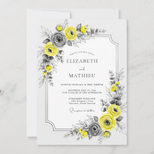 Convite Casamento Botânico Elegante Amarelo