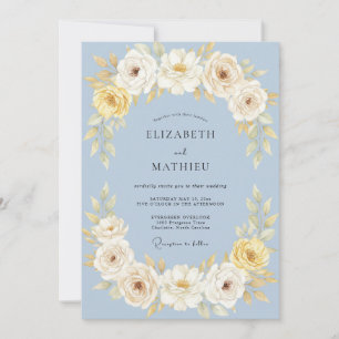 Convite Casamento Botânico Elegante Azul Pó