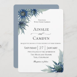 Convite Casamento Botânico Elegante Blue Thistle