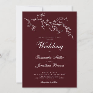 Convite Casamento Botânico Elegante Burgundy & Ivory