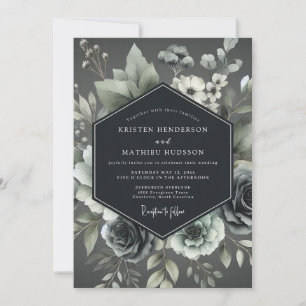 Convite Casamento Botânico Elegante Cinza