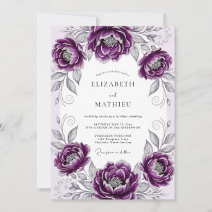 Convite Casamento Botânico Elegante com Ameixa