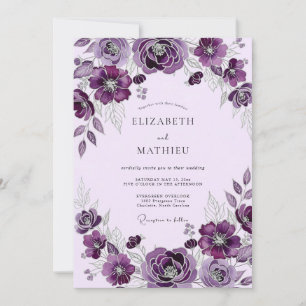 Convite Casamento Botânico Elegante com Ameixa