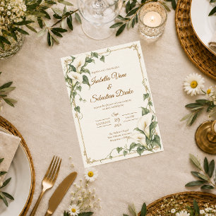 Convite Casamento Botânico Elegante com Copo-de-Leite