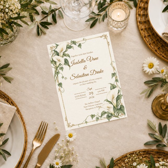 Convite Casamento Botânico Elegante com Copo-de-Leite (Criador carregado)