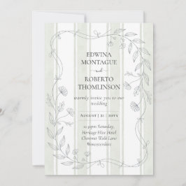 Convite Casamento Botânico Elegante com Listras Sage Herit