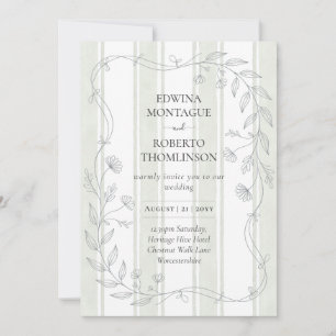 Convite Casamento Botânico Elegante com Listras Sage Herit