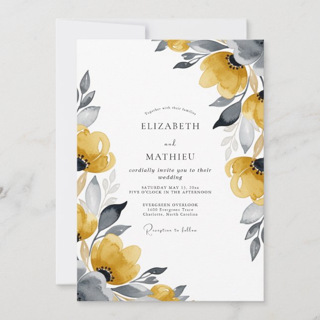 Convite Casamento Botânico Elegante com Mostarda (Frente)
