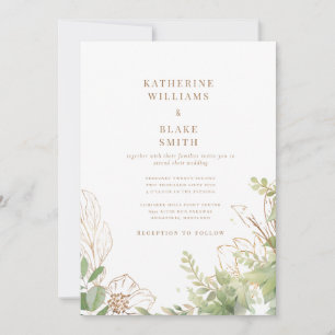 Convite Casamento Botânico Elegante Com Texto Dourado 