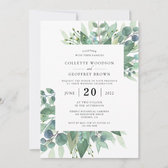Convite Casamento Botânico Elegante com Verdura (Frente)