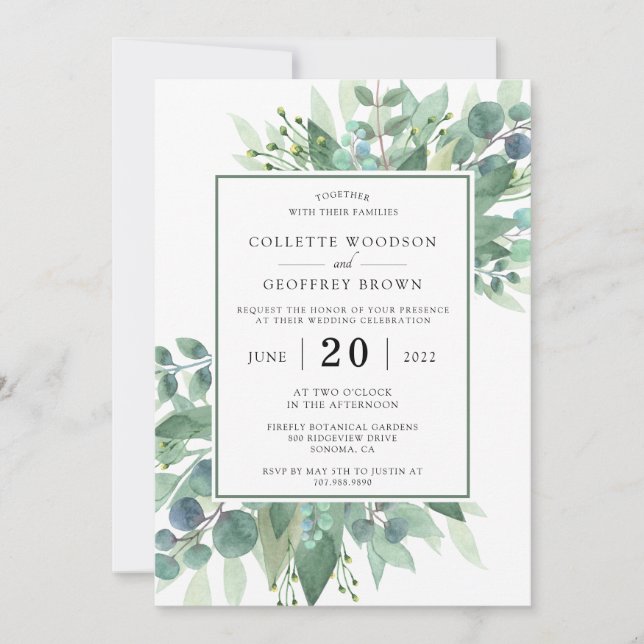 Convite Casamento Botânico Elegante com Verdura (Frente)