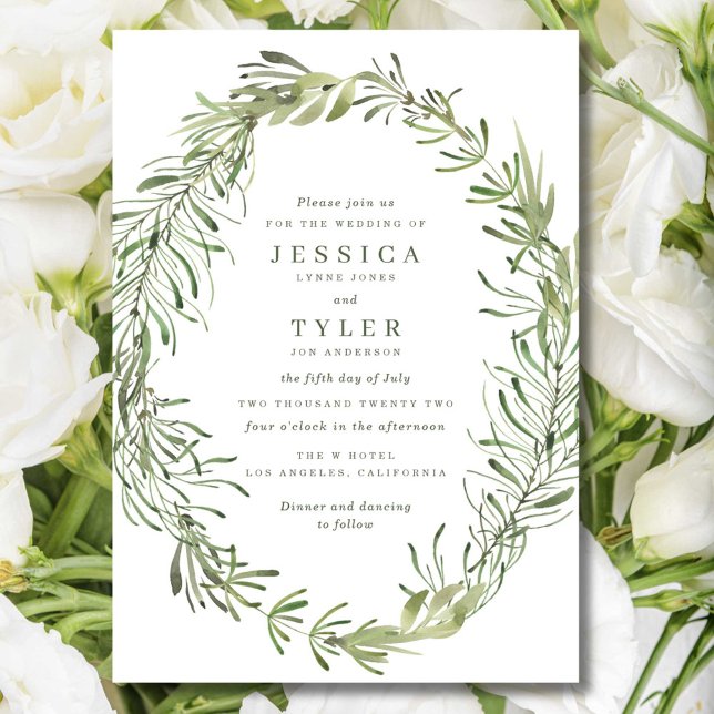 Convite Casamento Botânico Elegante com Verdura (Elegant Botanical Greenery Wedding Invitation)