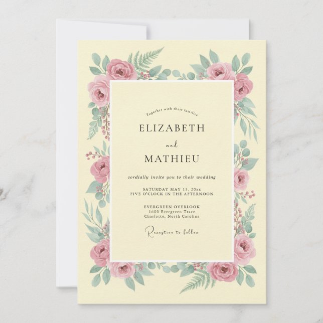 Convite Casamento Botânico Elegante Creme (Frente)