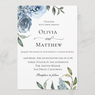 Convite Casamento Botânico Elegante de Azul