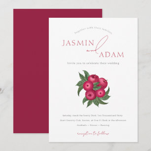 Convite Casamento Botânico Elegante de Cranberry e Maçã