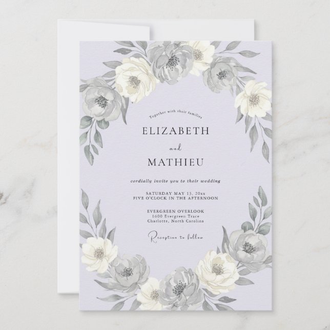 Convite Casamento Botânico Elegante de Lavanda (Frente)