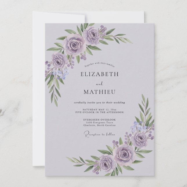 Convite Casamento Botânico Elegante de Lavanda (Frente)