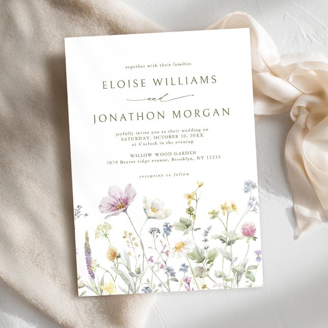 Convite Casamento Botânico Elegante de Pastel Molho Pastel (Elegant Soft Pastel Wildflower Botanical Wedding Invitation)