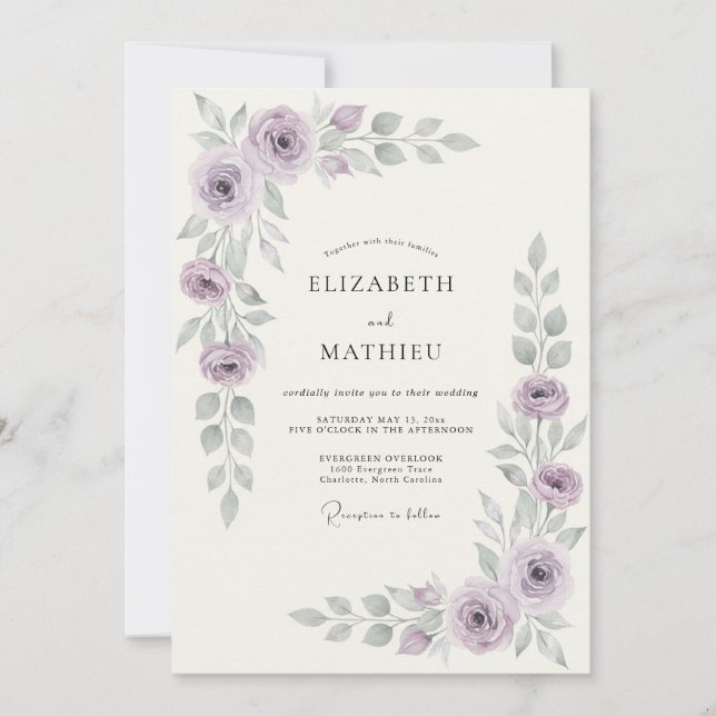 Convite Casamento Botânico Elegante de Primavera com Lavan (Frente)