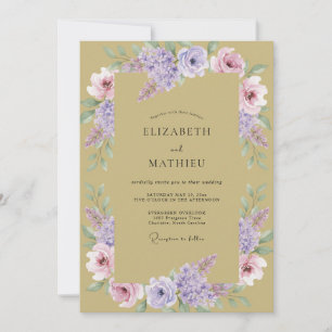 Convite Casamento Botânico Elegante Dourado