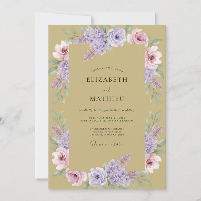 Convite Casamento Botânico Elegante Dourado (Frente)