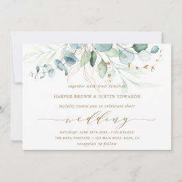 Convite Casamento Botânico Elegante Dourado e Verde