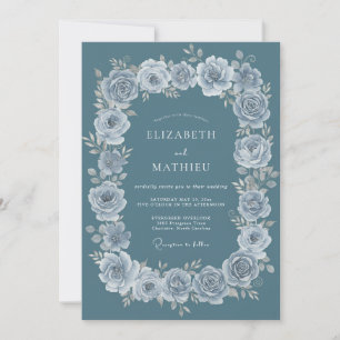 Convite Casamento Botânico Elegante em Azul Turquesa Empoe