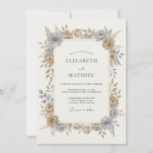 Convite Casamento Botânico Elegante em Bronze