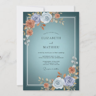 Convite Casamento Botânico Elegante em Verde-azulado