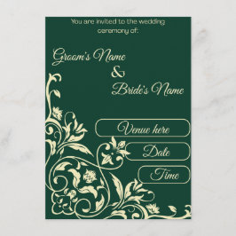 Convite Casamento Botânico Elegante em Verde Esmeralda e D