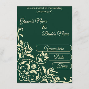 Convite Casamento Botânico Elegante em Verde Esmeralda e D