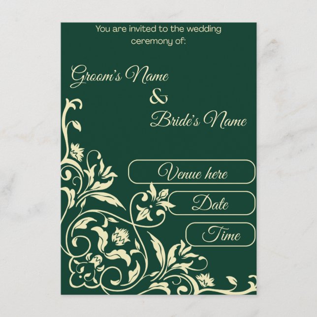 Convite Casamento Botânico Elegante em Verde Esmeralda e D (Frente)
