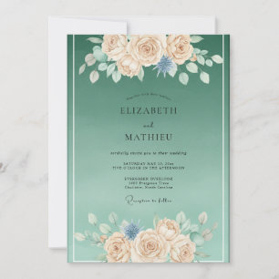 Convite Casamento Botânico Elegante em Verde Espuma do Mar