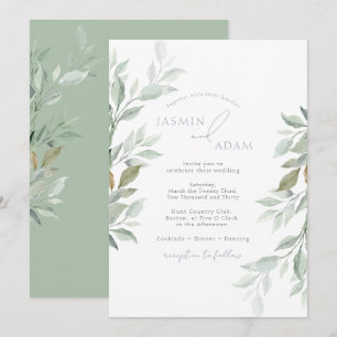 Convite Casamento Botânico Elegante em Verde Sage